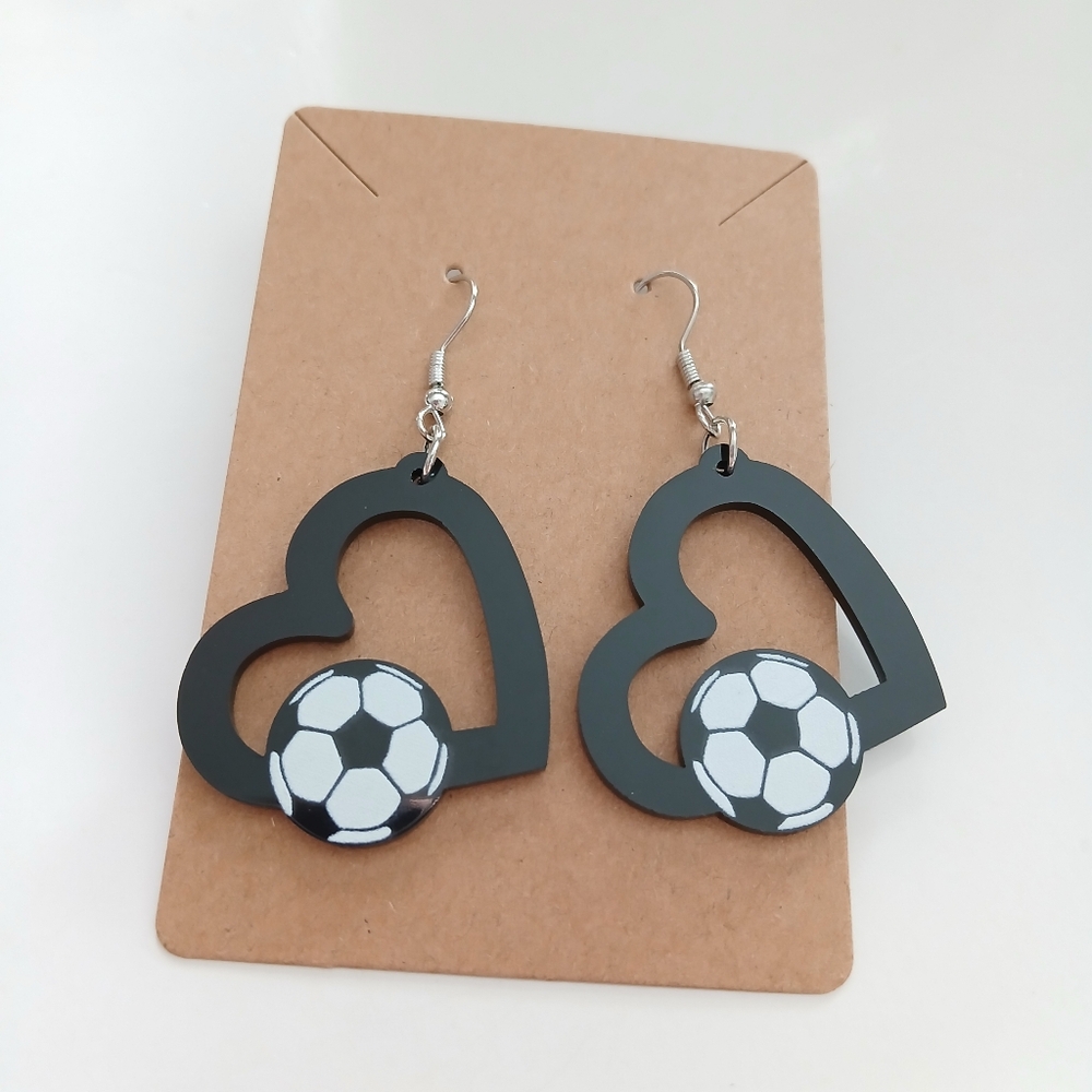 Fashion Jewelry Black Heart Soccer Earrings